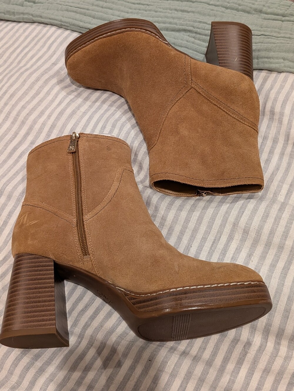 Women’s Tan Suede Ankle Boot with Block Heel - 10 NWOT